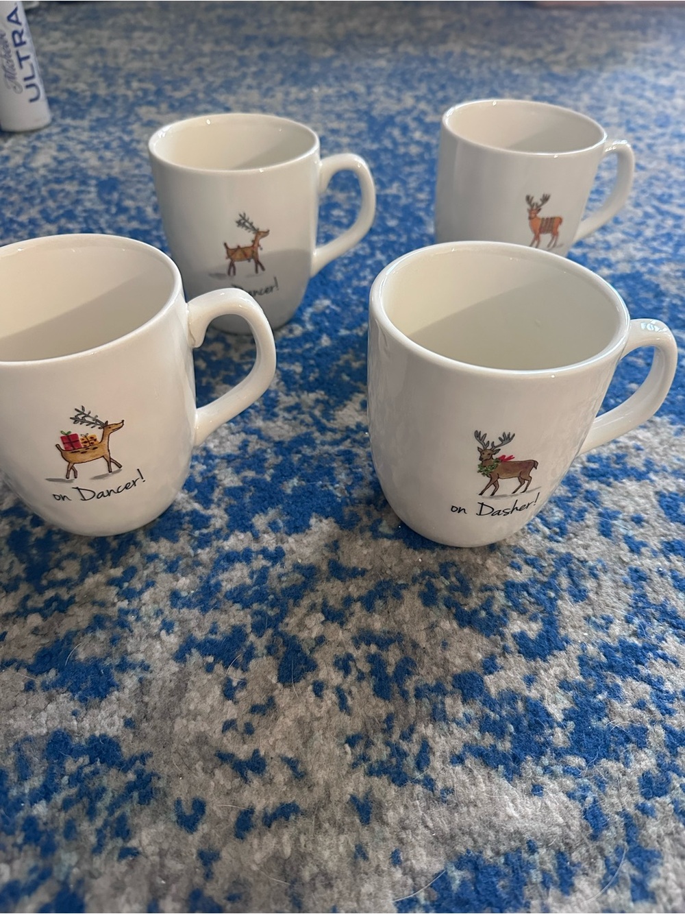 White Reindeer Holiday Ceramic Mugs (Set of 4) Rae dunn
